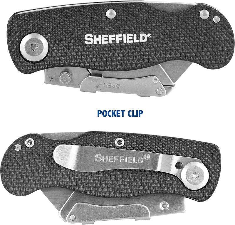 Sheffield Folding Utility Knife, Accepts Standard Utility Knife Blades, Box Cutter Aluminum Handle, Razor Blades Included, For Home, Office, Trades, and Warehouse - Image 3